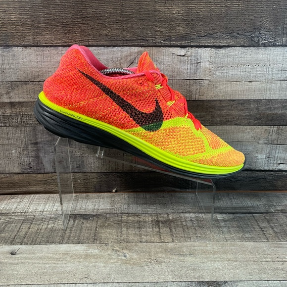 Nike Other - Nike Men’s Flyknit Lunar 3 Racer One Hot Lava Pink Volt Orange Shoes Size 13